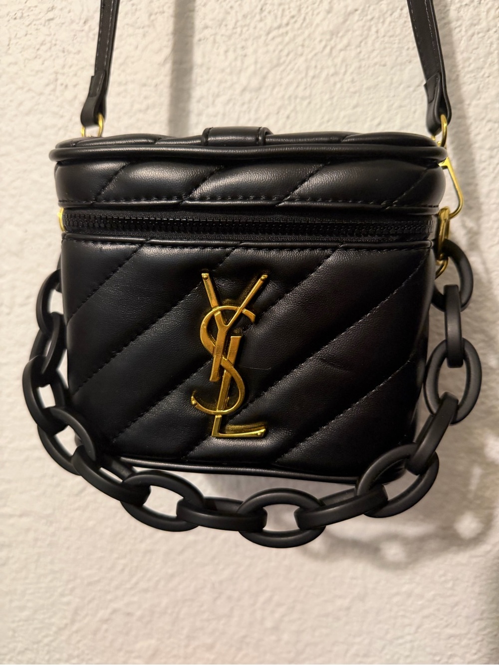 Saint Laurent Black Quilted Vanity Crossbody bag with Gold YSL Logo